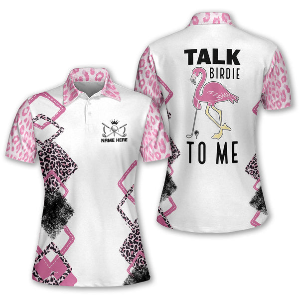 Custom Talk Birdie to Me Women's Golf Polo Shirts, Custom Funny Flamingo Golf Shirt For Women GW0030