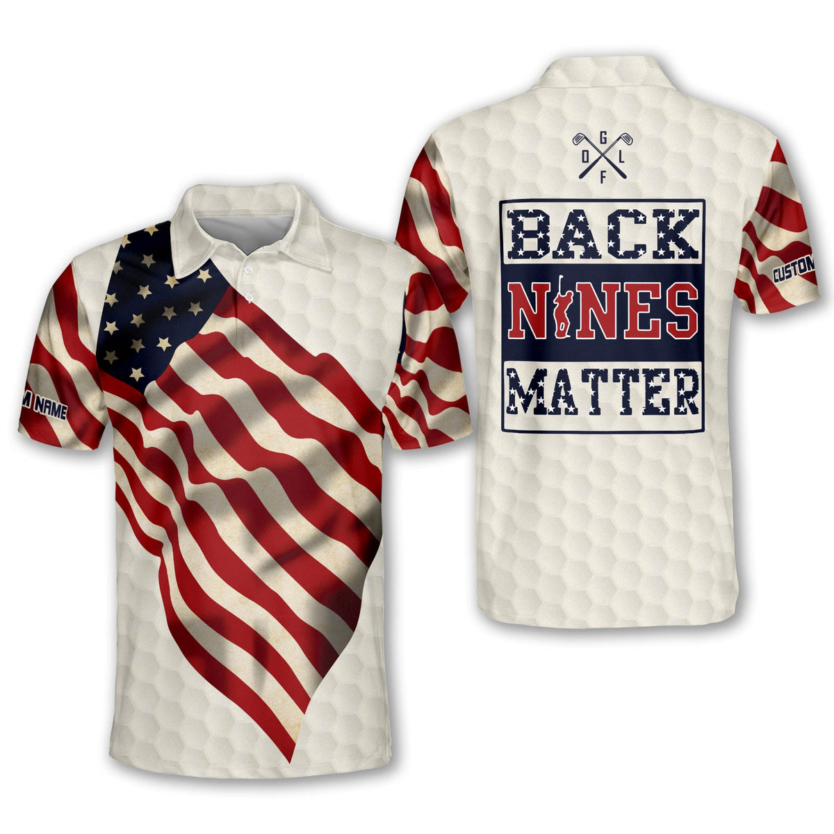Masnine Personalized Funny Golf Shirts For Men, American Flag Golf