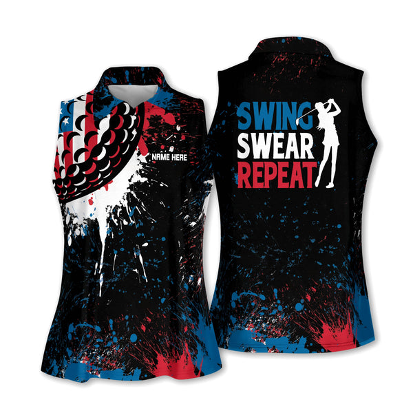 Swing Swear Repeat Custom Womens Sleeveless Golf Shirts, Custom Funny Golf Shirts For Women GW0047