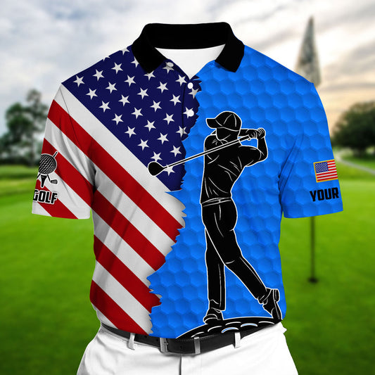 Masnines Coolest US Golf Player Multicolor Personalized 3D Golf Polo Shirt GA0030