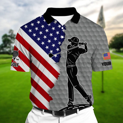 Masnines Coolest US Golf Player Multicolor Personalized 3D Golf Polo Shirt GA0030