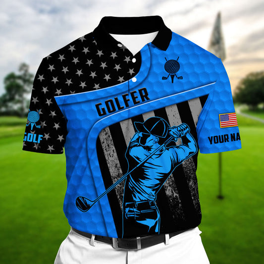 Masnines Super Cool Golf US Flag Multicolor Personalized 3D Golf Polo Shirt GA0039