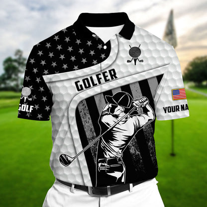 Masnines Super Cool Golf US Flag Multicolor Personalized 3D Golf Polo Shirt GA0039