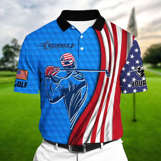 Masnines Cool Golf Man US Multicolor Personalized 3D Golf Polo Shirt GA0036