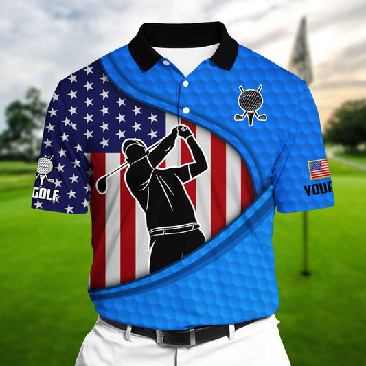 Masnines US Flag Golf Man Shadow Multicolor Personalized 3D Golf Polo Shirt GA0037