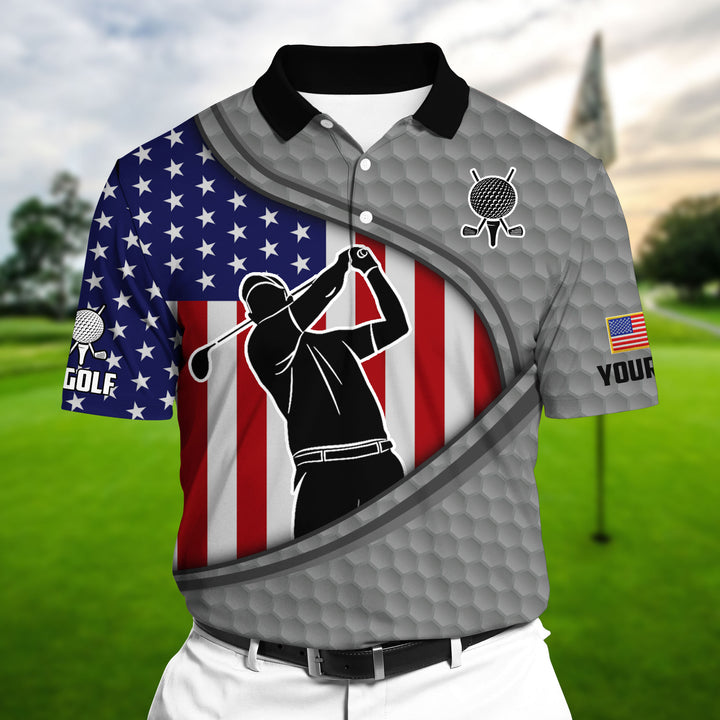 Masnines US Flag Golf Man Shadow Multicolor Personalized 3D Golf Polo Shirt GA0037