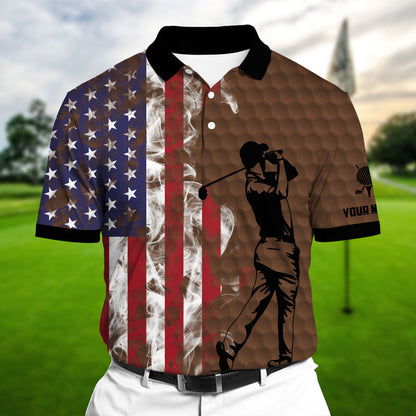 Masnines Smoke US Flag Multicolor Personalized 3D Golf Polo Shirt GA0027