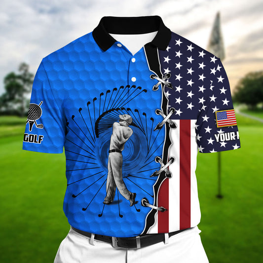 Masnines Best US Folf Player Multicolor Personalized 3D Golf Polo Shirt GA0032