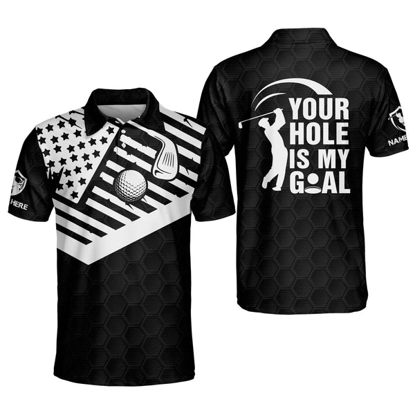 Your Hole Is My Goal Custom Mens Golf Polo Shirts, Custom Funny Black Golf Shirts Mens GM0201