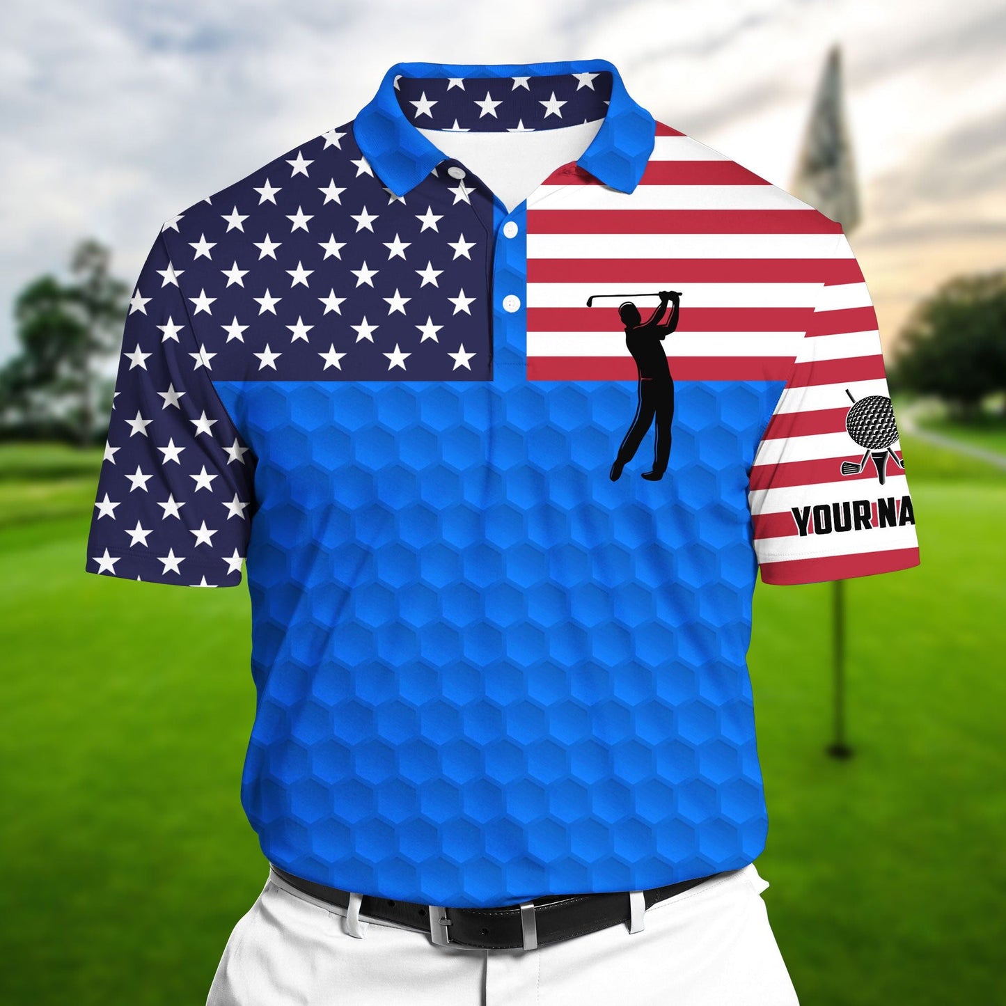 Masnines Blue Pride Super Cool American Golf Man, Golf Polo Shirts Multicolor Custom Name Polo GA0104