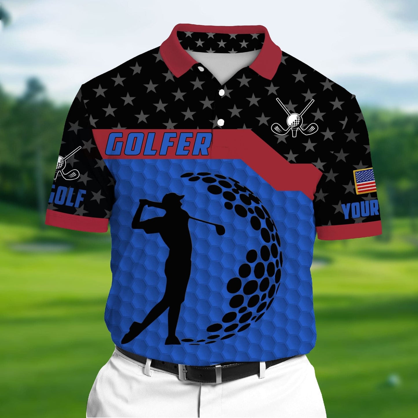 Masnines Blue Pride The Unique Cool Art Golf, Golf Lovers 3D Polo Multicolored Custom Name Polo GA0084