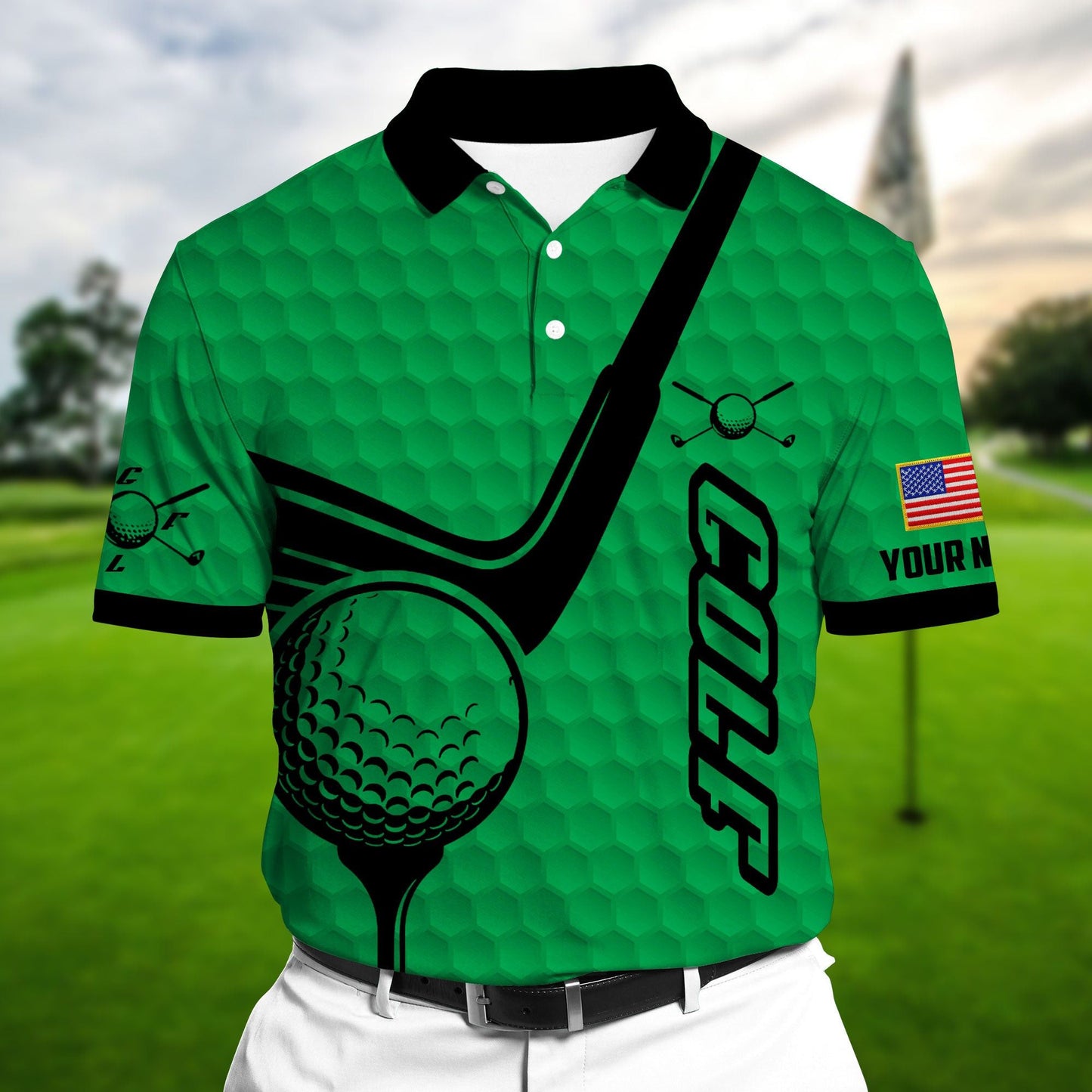 Masnines Green Pride Premium Coolest Golf Club And Ball, Golf Polo Shirts Multicolor Custom Name Polo GA0079