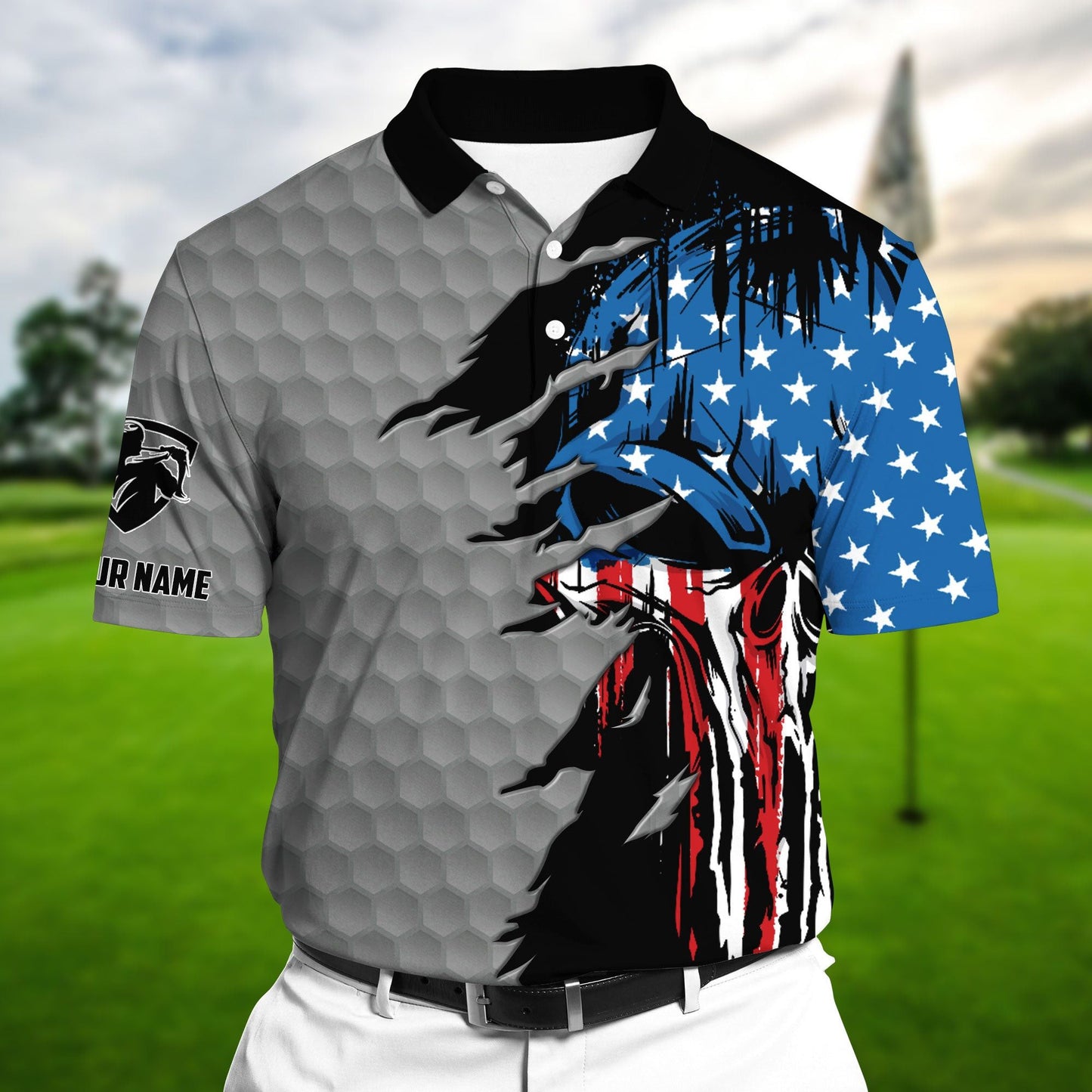 Masnines Silver Pride The Coolest American Skull, Golf Polo Shirts Multicolor Custom Name Polo GA0099