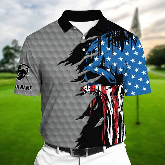 Masnines Silver Pride The Coolest American Skull, Golf Polo Shirts Multicolor Custom Name Polo GA0099