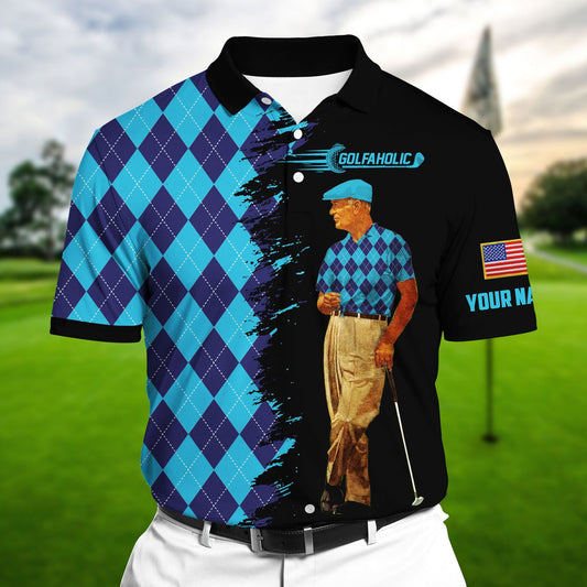Masnine Pride Premium Golfaholic Old Man, Golf Polo Shirts Multicolored Custom Name GA0015