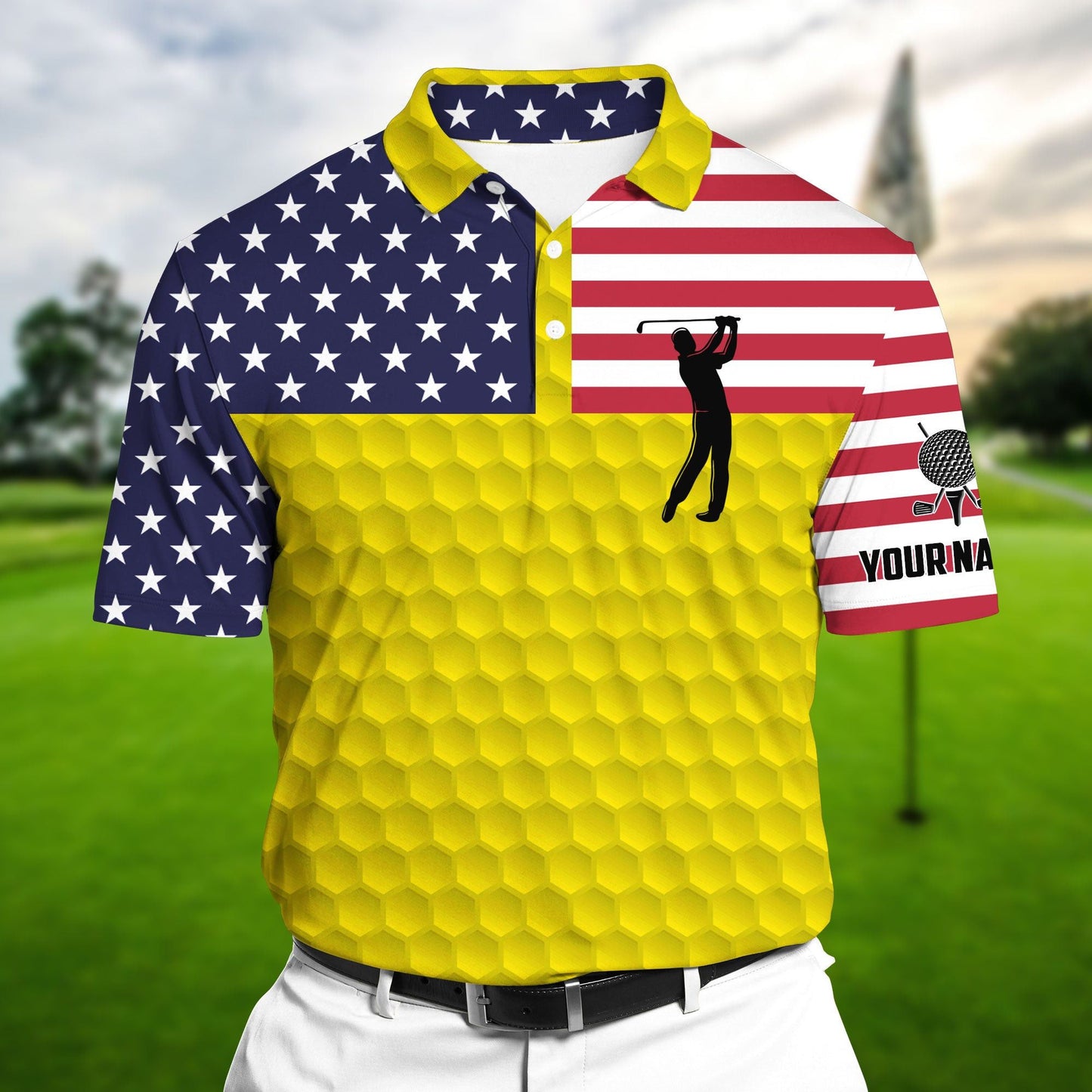 Masnines Yellow Pride Super Cool American Golf Man, Golf Polo Shirts Multicolor Custom Name Polo GA0108