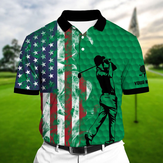 Masnines Green Pride Premium Smoke US Flag Cool Golf Polo Shirts Multicolor Custom Name Polo GA0114