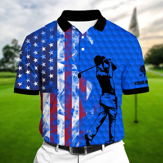 Masnines Blue Pride Premium Smoke US Flag Cool Golf Polo Shirts Multicolor Custom Name Polo GA0115