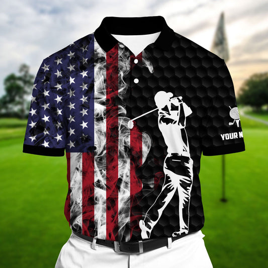 Masnines Black Pride Premium Smoke US Flag Cool Golf Polo Shirts Multicolor Custom Name Polo GA0050