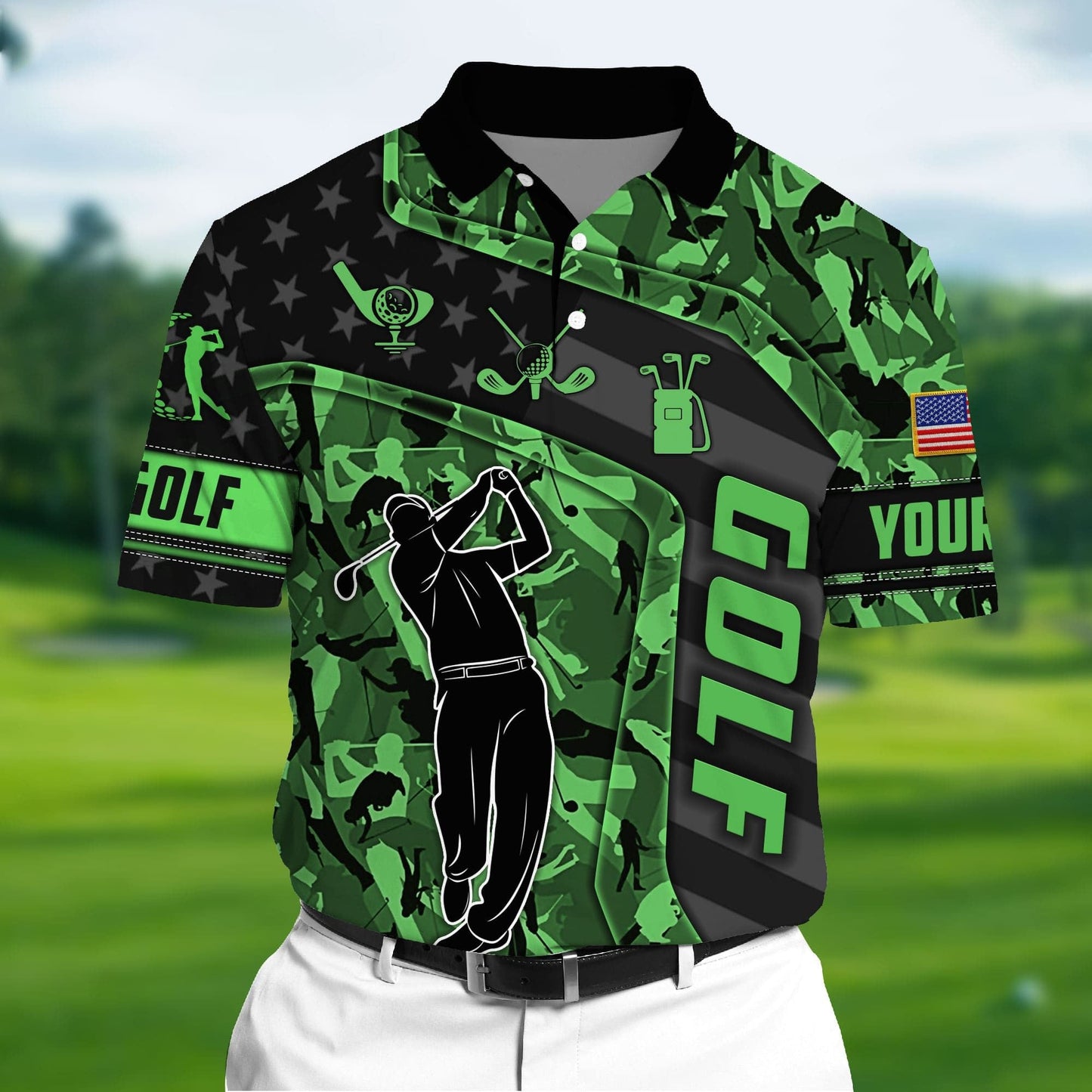 Masnines Green Pride Unique Love Golf 3D Polo Golf Pattern Multicolor Custom Name Polo GA0063