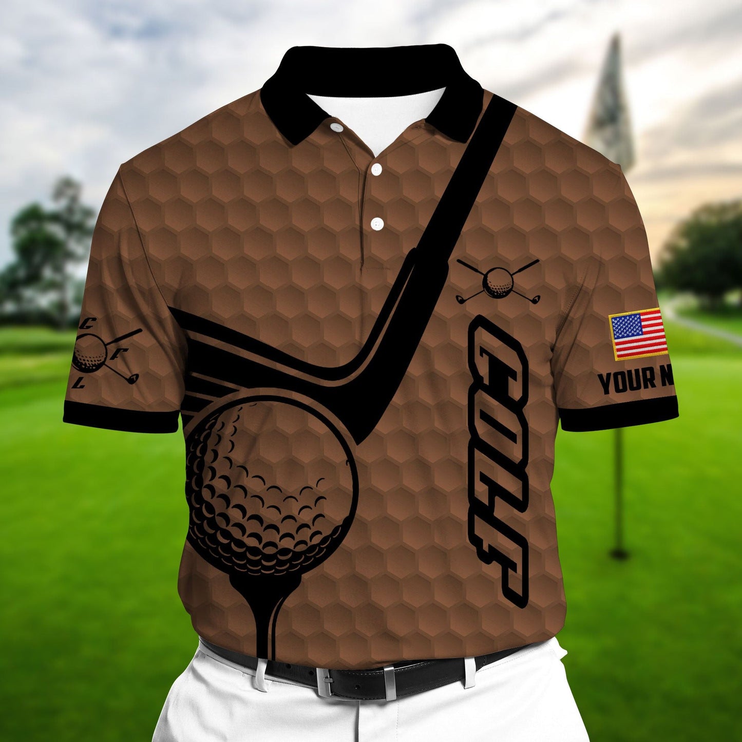 Masnines Brown Pride Premium Coolest Golf Club And Ball, Golf Polo Shirts Multicolor Custom Name Polo GA0080