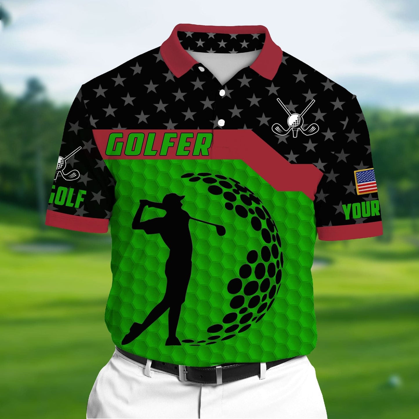 Masnines Green Pride The Unique Cool Art Golf, Golf Lovers 3D Polo Multicolored Custom Name Polo GA0083