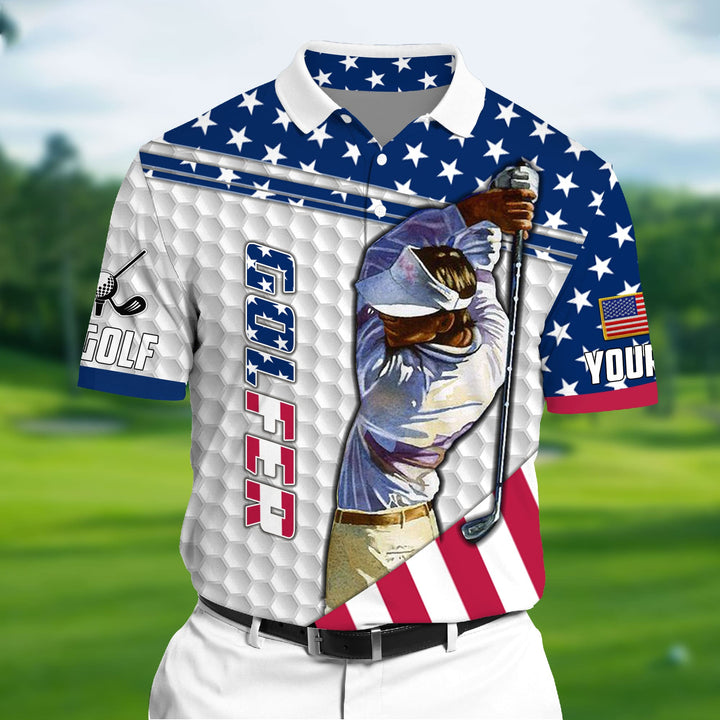 Masnines US Flag Golf Man Multicolor Personalized 3D Golf Polo Shirt GA0034